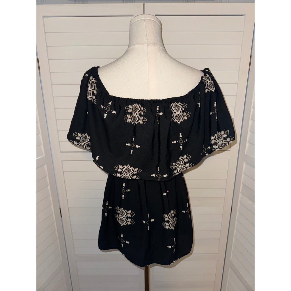 The Impeccable Pig Black Aztec Print Off Shoulder Ruffle Top Size S - Picture 5 of 6